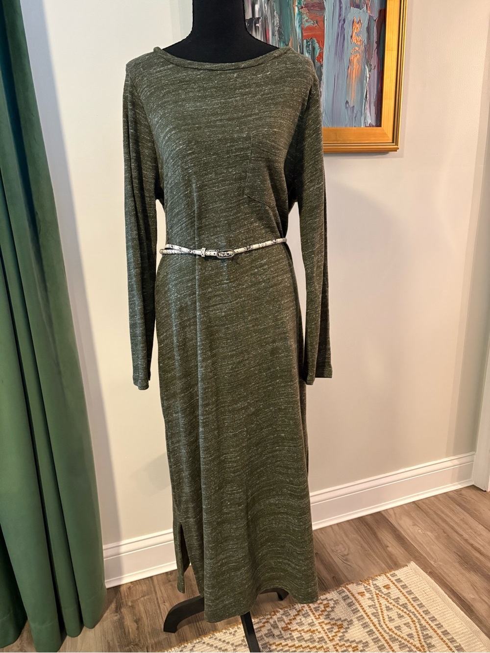 Olive Green Long Sleeve Knit Maxi Dress - Old Navy